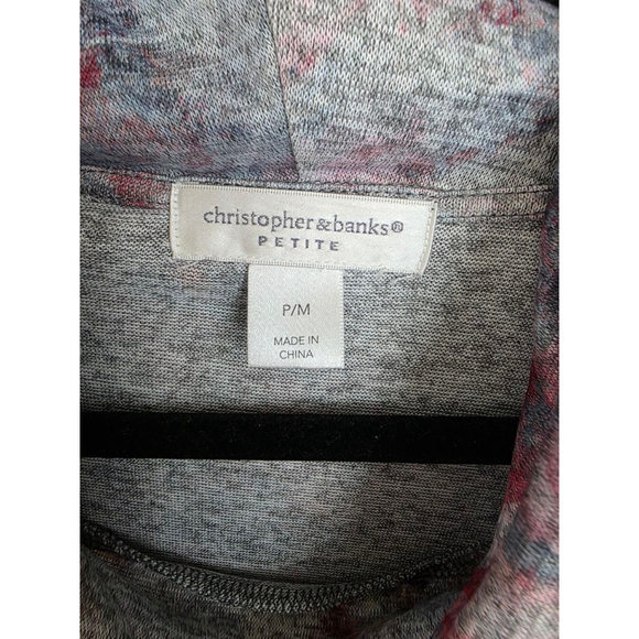 Women's Christopher & Banks Petite Long Sleeve Tee MP Gray Red - Picture 3 of 4